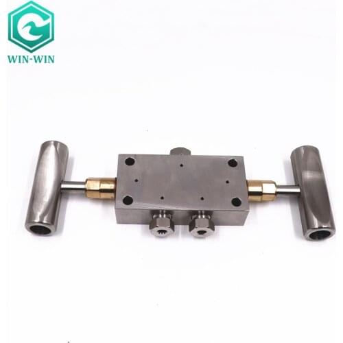 Waterjet HP Stainless Steel Hand Valve, Straight 0.25 1/4" 3-Way 2-Stem Hand Valve