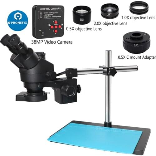 3.5X-90X Simul-Foca Trinocular Stereo Microscope 38MP HDMI USB C-Mount Video Microscope Camera for Electronic Soldering Repair