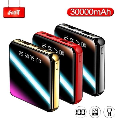 30000mah Mini Power Bank Portable Charger with Digital Display 2 USB Port External Battery Poverbank Charger for Xiaomi Samsung