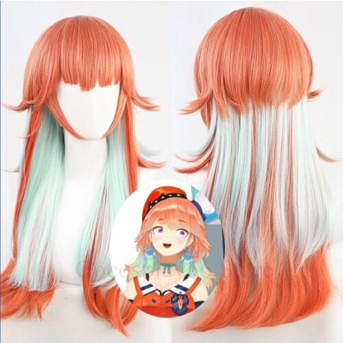 VTuber Takanashi Kiara Wig Hololive EN Cosplay Phoenix Kusotori Girls Orange Mixed Mint Green 75cm Long Straight Synthetic Hair