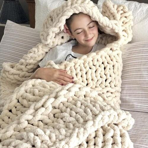 Handmade Chunky Knitted Chenille Blanket Thick Yarn Wool-like Bulky Winter Soft Warm Knitting Blanket For Home Sofa Bed Airplane
