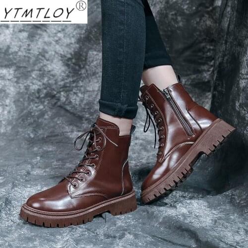 Womens Boots Short Shoes Autumn Patent Leather Brown Lace-up Ladies Womens Shoes Non-slip Winter Shoes 2022 Womens Shoes