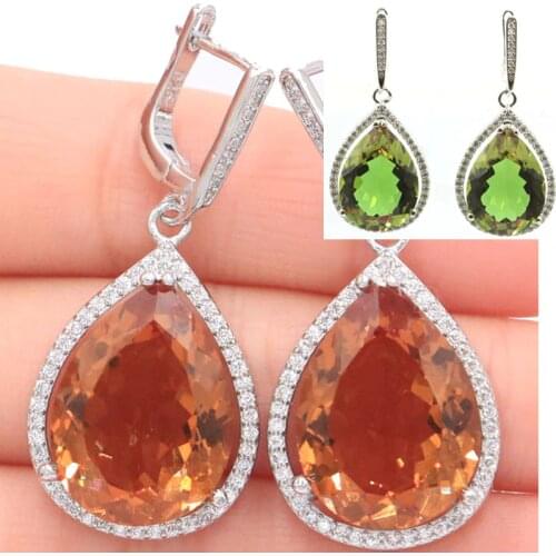 43x19mm Zultanite Big 17g Delicate Cut Water Drop Silver Earrings Created Color Change Spinel Zircon For Women Wholesale