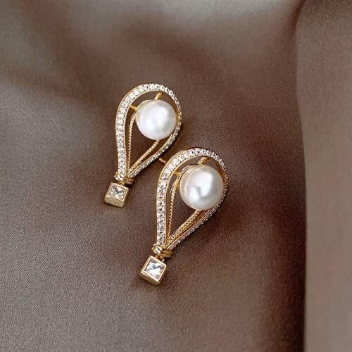 Korean Rhinestone Pearl Hot Air Balloon Design Stud Earrings For Women 2020 New Trends Jewelry Wholesale