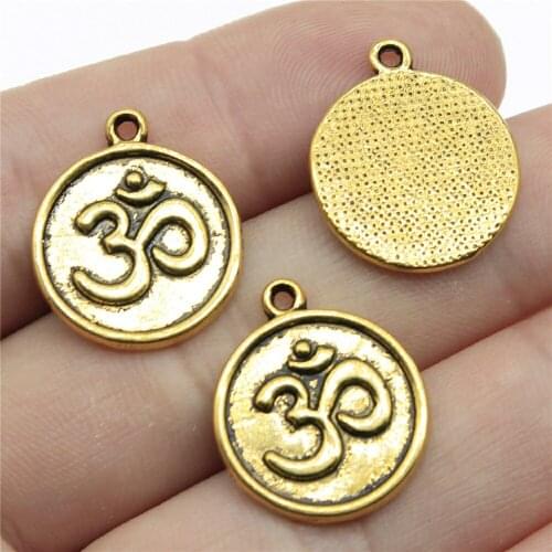 10pcs 18mm 3 Colors Antique Gold Antique Silver Color Antique Bronze One Sided Om Symbol Charm Om Pendant