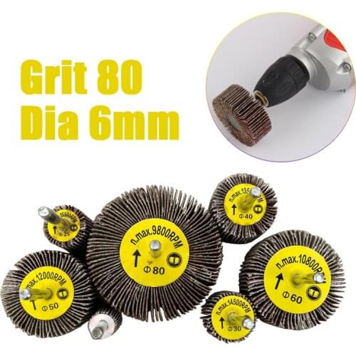 10Pcs 80# 6mm Dia Dremel Accessories Rotary Tool Grinding Buffing Sandpaper Flap Wheel Head with Mandrel for Rotary Mini Drill