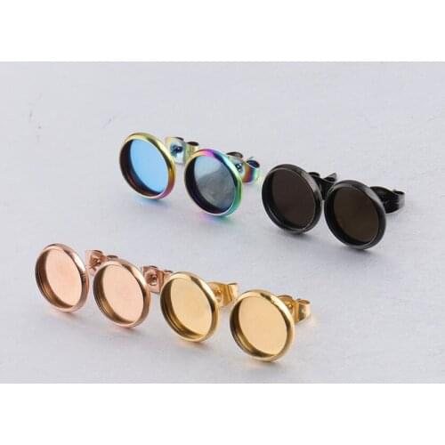 100% Stainless Steel Earring Stud Cabochon Base 8/10/12mm Metal Round Cabochon Tray Wholesale 50pcs