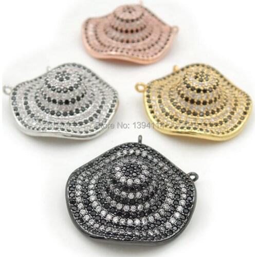 25*25*10mm Micro Pave Black&Clear CZ Undulating Hat Charms Of Double Loops Fit For Making Necklaces Jewelry