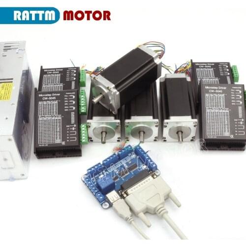 4 Axis NEMA23 425oz-in Dual shaft stepper motor&256 microstep steppr motor driver for CNC Router Miiing machine
