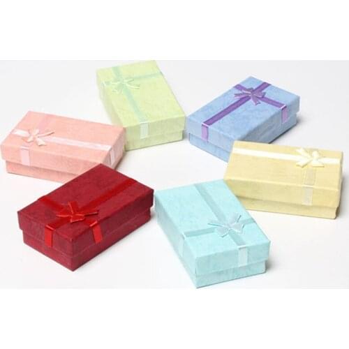 48pcs/lot 5cmx8cmx2.5cm Display Box Cardboard Necklace Earrings Ring Box Packaging Gift Box with Sponge & Satin Ribbon