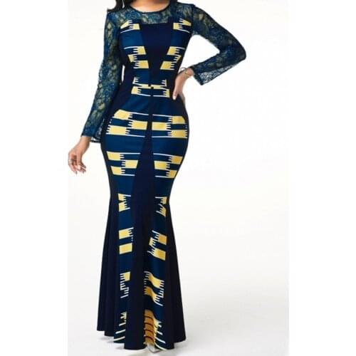 African Dress For Women 2020 Casual Plus Size Slim Patchwork Lace Maxi Dresses Elegant Sexy Long Dress 5XL 4XL Africa Clothing