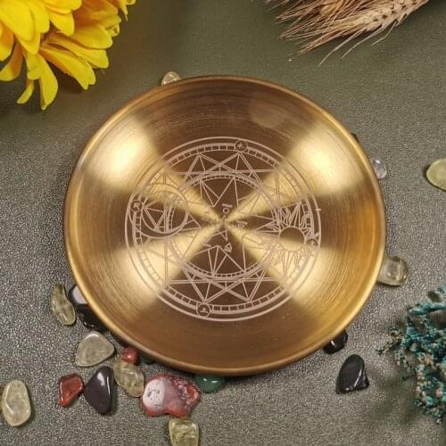 Astrology Pentagram Candlestick Table Altar Plate Divination Wicca Accessories Candleholder Ritual Tray Goldplating