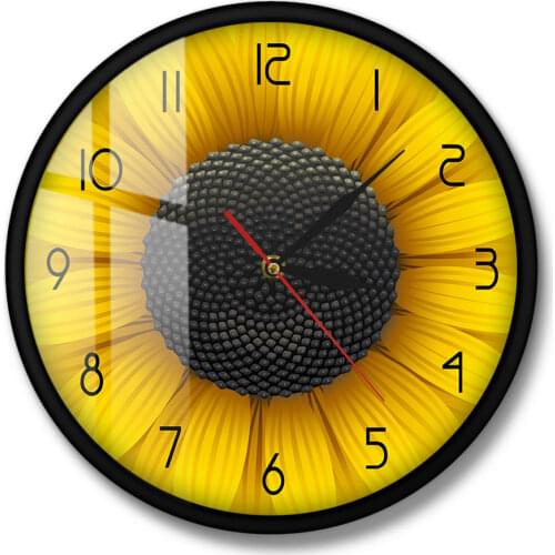 Botanical Yellow Flower Wall Art Beaufitul Fresh Sunflower Modern Wall Clock Natural Home Decor Helianthus Hanging Timepieces