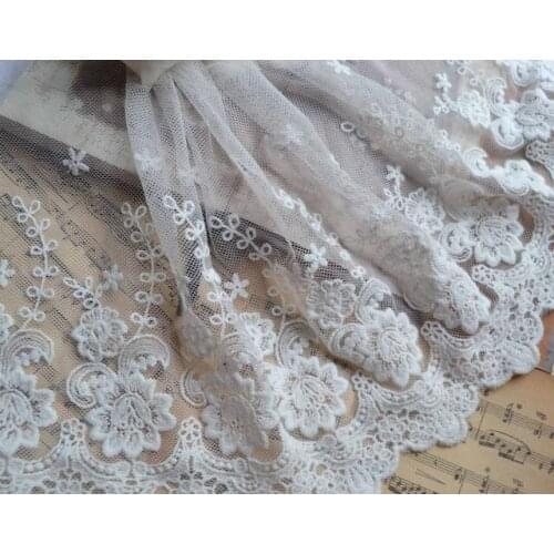 Cotton Lace Trim White Rose Embroidered Lace Super Wide 7.87 Inches Wide 5 Yards for Home Decor Costume Supplies Altered Couture