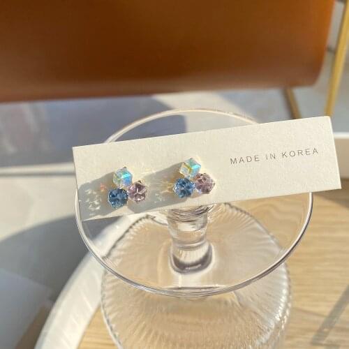Korean new design fashion jewelry simple square color crystal earrings sweet student women shiny earrings