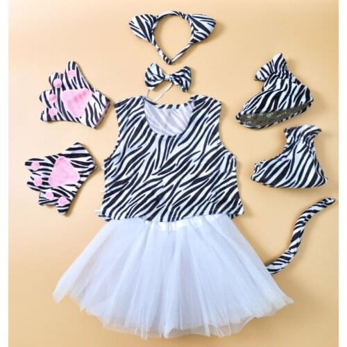 Halloween Zebra Cosplay Costume for Children Animal Party Cute Suits Tutu Dress for Girls Pants for Boys Animal Sets with Shoes