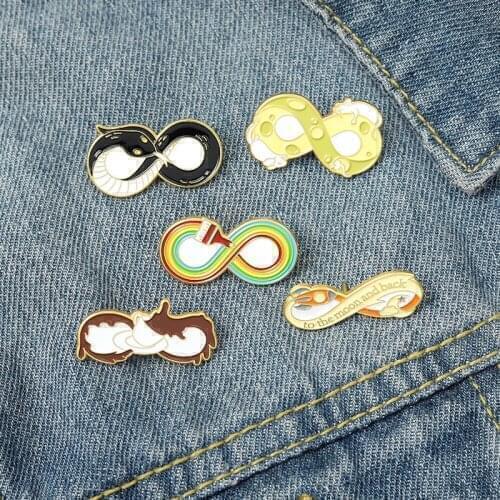 Creative Cartoon Snake Coffee 8 Shaped Enamel Brooches For Unisex Infinity Rocket Lapel Pin Backpacks Badge Jewelry Gift