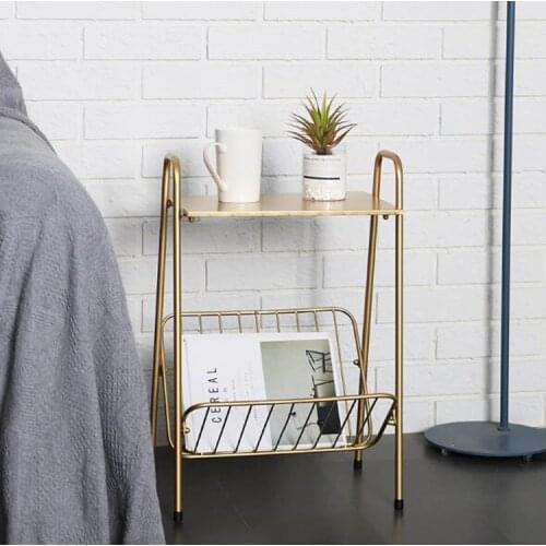 Creative Golden Iron coffee table Living room Sofa Side Table Movable Small end Table with book magazine rack Home Furniture