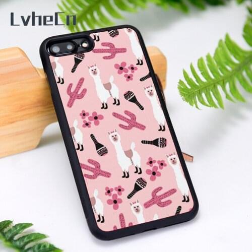 LvheCn Silicone Rubber Phone Case Cover for iPhone 6 6S 7 8 Plus X XS XR 11 12 Mini Pro Max pink white llama cactus floral