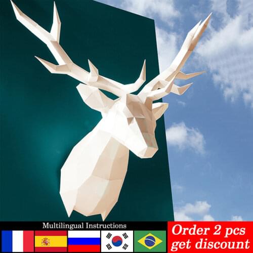 Multi Color Deer Head Animal Wall Decor Home Decoration Paper Model,Low Poly 3D Papercraft,Handmade DIY Adult Craft Toy RTY221