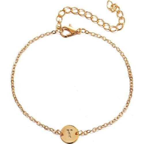 Fashion Jewelry New Round Pendant 26 Letters Bracelet Gold Color Simple Adjustable Chain Charm Bracelets for Women Girls