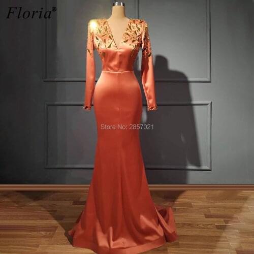 Dubai Muslim Formal Evening Dresses Long Sleeves Evening Gowns Simple Celebrity Dresses Women Party Night Robe De Soiree Custom