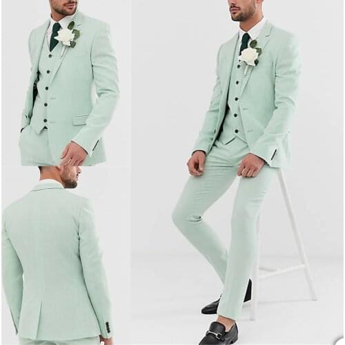 Groom Mens Wedding Tuxedos 3 Pieces Mint Green Best Men Pants Blazer Suits Prom Party Coat Formal Wear Outfits