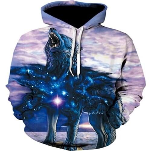 Mens Sweater 3D Printing Mens Womens Animal Wolf Series Hooded Animal Long Sleeve Hoodie Womens Top Hoodie