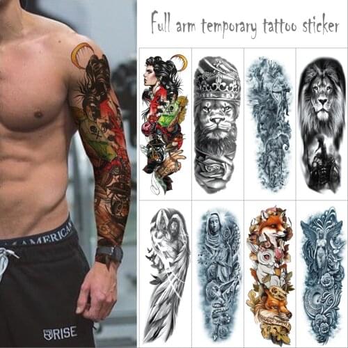 Temporary waterproof tattoo sticker loaded arms Fake tattoo lion flower animal portrait Big Sticker Sleeve Tattoo Flash Tattoo