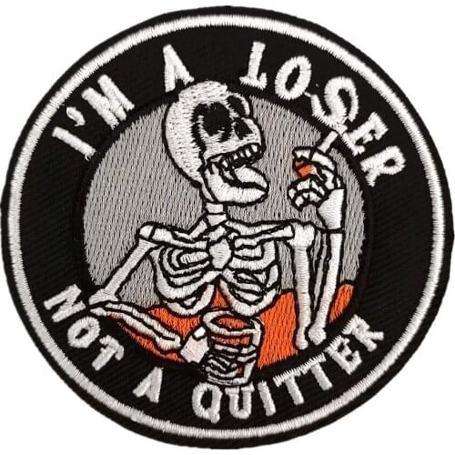 I am A Loser Not A Quitter Embroidered Skull Smoking Iron on Patches Jeans Bags Clothing Appliques Badges DIY Custom Accessories