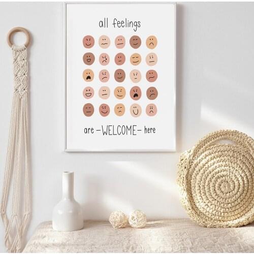 Wall Art Canvas Painting Funny Colorful All Feelings Are Welcome Here Mental Health Posters And Prints Pictures For Home Decor