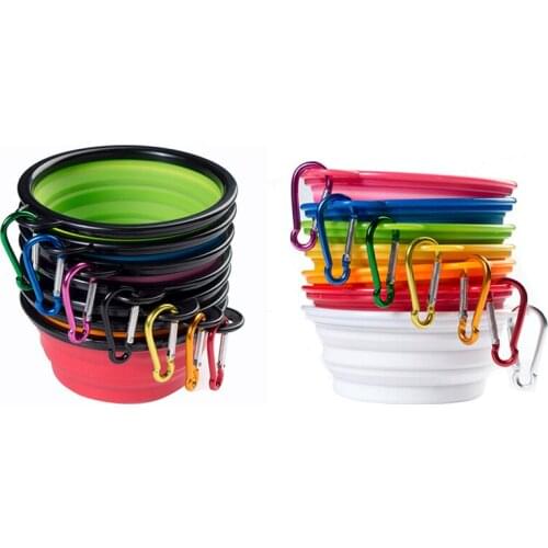 Wholesale cheap pet dog bowl foldable custom Print logo portable foldable silicone dog food bowl for travel drink