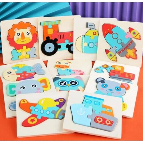 3D Wooden Puzzles Cartoon Animals Kids Cognitive Jigsaw Puzzle Wooden Toys for Children Baby Puzzle Toy Games Christmas Gift