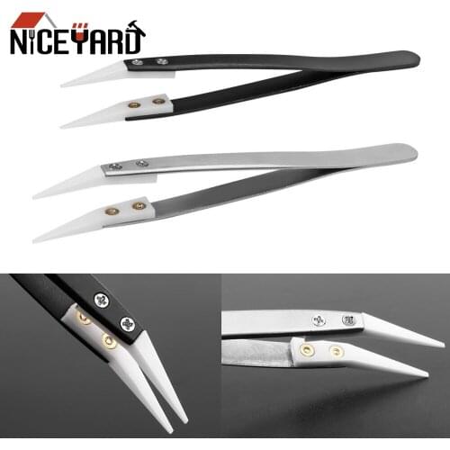 NICEYARD Curved Aimed Tweezer 1pc Stainless Steel Handle Ceramic Tweezers High Temperature Resistance Repair Tool Hand Tool