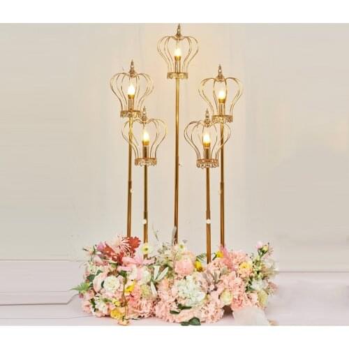 Wedding props plated crown road lights gold wrought iron Metal Road Lead Stand Adjustable wedding T stage decoration Party