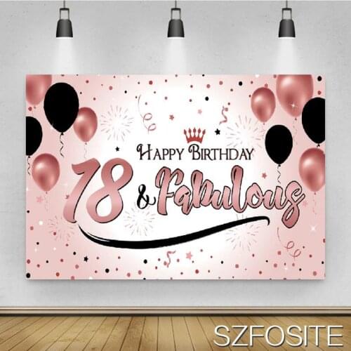 Happy 18th Birthday Balloon Pink Backdrop Girl Party Room Table Decoration Photography Studio Photo Kids Custom Vinyl Background