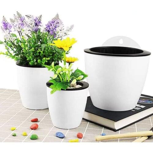 Self Watering Solid Color Flower Pot Wall Hanging Resin Automatic Plastic Planter Durable For Garden Balcony With Hook
