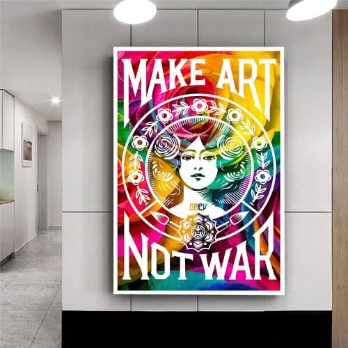 Make Art Not War Rainbow Roses Floral Poster Print Canvas Painting Graffiti Pop Bar Wall Pictures Livingroom Abstract Home Decor