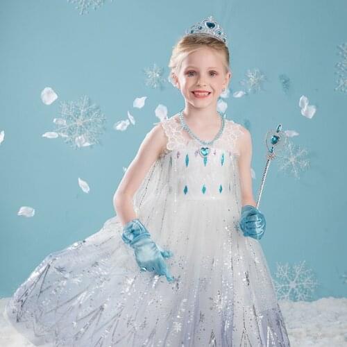 Snow Queen Baby Girl White Elsa Dress Anna Elsa Cosplay Costume Summer Princess Dress Halloween Birthday Party Dress CC01