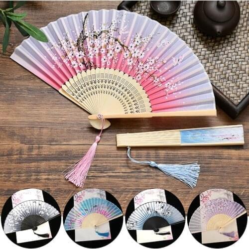 Summer Vintage Silk Fan Chinese Style Folding Fan Home Decoration Ornaments Pattern Art Craft Gift Wedding Dance Hand Fan