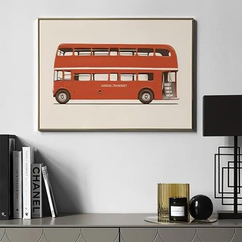 Vintage Blue Van Nursery Room Prints Painting On Canvas Double Decker Bus Poster Car Picture Home Decor for Kids Baby Room