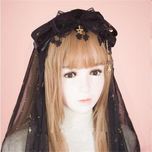 Black Girls Gothic Lolita Bow Black hairpin Hair Accessories Headwear Womens Hair clip B1288