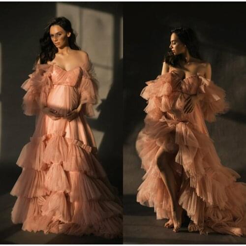 Women Sleepwear Tiered Tulle Custom Made Sexy Illusion Long Sleeves Nightgowns Long Party Night Gowns