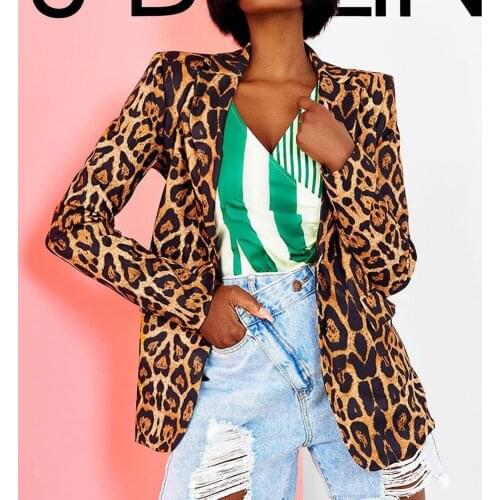 2021 Womens Work Office Lady Leopard Print Temperament Single Button Small Suit Casual Female Coat Slim Long-sleeved Jacket Top