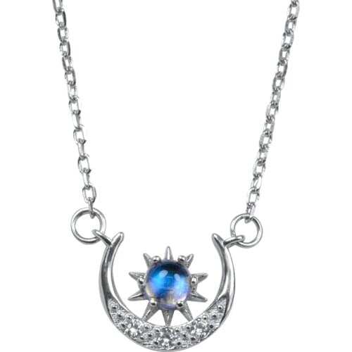 L&P 925 Sterling Silver Sri Lanka Blue MoonStone Pendant Necklace For Women Fine Jewelry Moon&Star Necklace New Design 2019