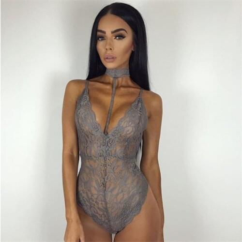 Women V-Neck Sling Bodysuit Sexy Lingerie Sleepwear See-through Teddies Catsuit Erotic Underwear Sex Costume Female Bodysuit