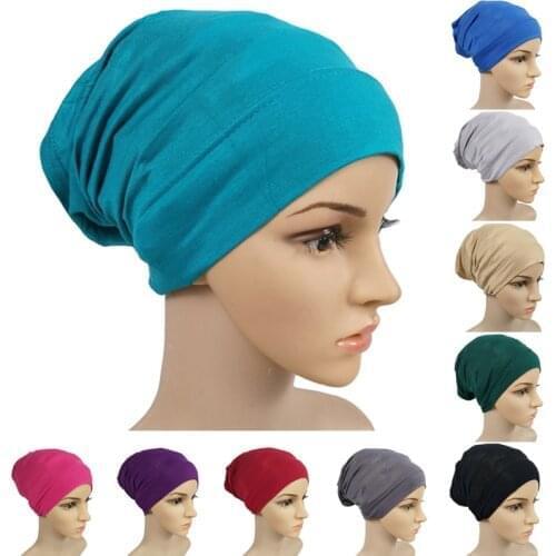 1Pcs Female Bonnet Stretch Turban Cap Modal Inner Hijab Caps Hat Headband Tube Cap Muslim Soft