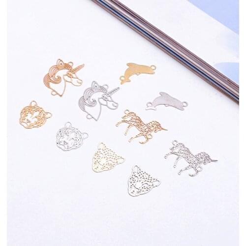 10pcs Diy Alloy Leopard Unicorn Bracelet Connectors Findings Jewelry Charms Make Hollow Dolphin Tiger Earrings Accessory C275