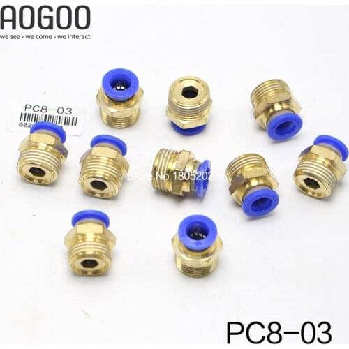 10Pcs/lot PC8-03 Tube 8mm Thread Straight Throught 3/8" Pneumatic Pipe Fitting tube connector