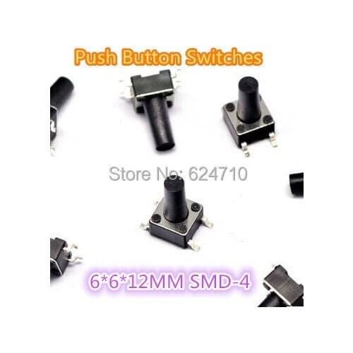 1000PCS 6*6*12MM 6mm*6mm*12mm Push Button Switches SMD Tactile Switches Push Button Tact Switch 6x6x12mm Micro Switch